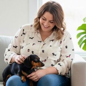 Torrid Women's Cream Dachshund Dog Print Button Down Shirt Long Sleeve Size‎ 4X